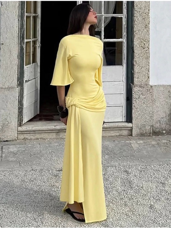 Zara Dresses & Skirts - Zara Pale Yellow Draped Maxi Dress